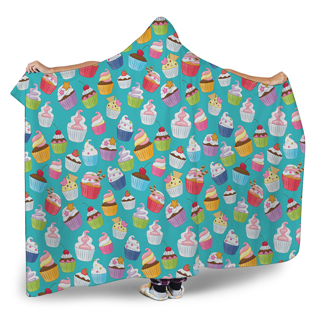 Cartoon Cupcake Pattern Print Hooded Blanket