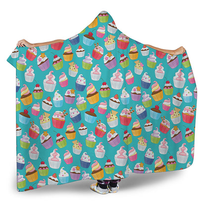 Cartoon Cupcake Pattern Print Hooded Blanket
