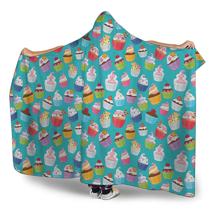 Cartoon Cupcake Pattern Print Hooded Blanket