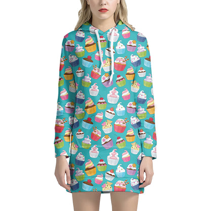 Cartoon Cupcake Pattern Print Hoodie Dress