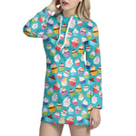 Cartoon Cupcake Pattern Print Hoodie Dress