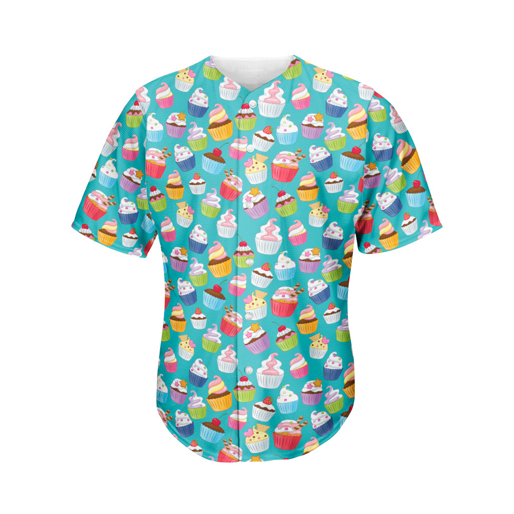 Cartoon Cupcake Pattern Print Men's Baseball Jersey