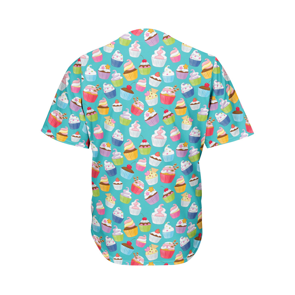 Cartoon Cupcake Pattern Print Men's Baseball Jersey