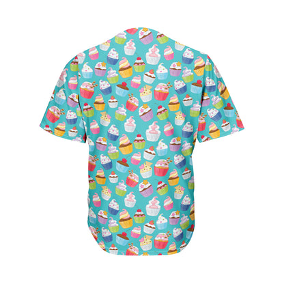 Cartoon Cupcake Pattern Print Men's Baseball Jersey