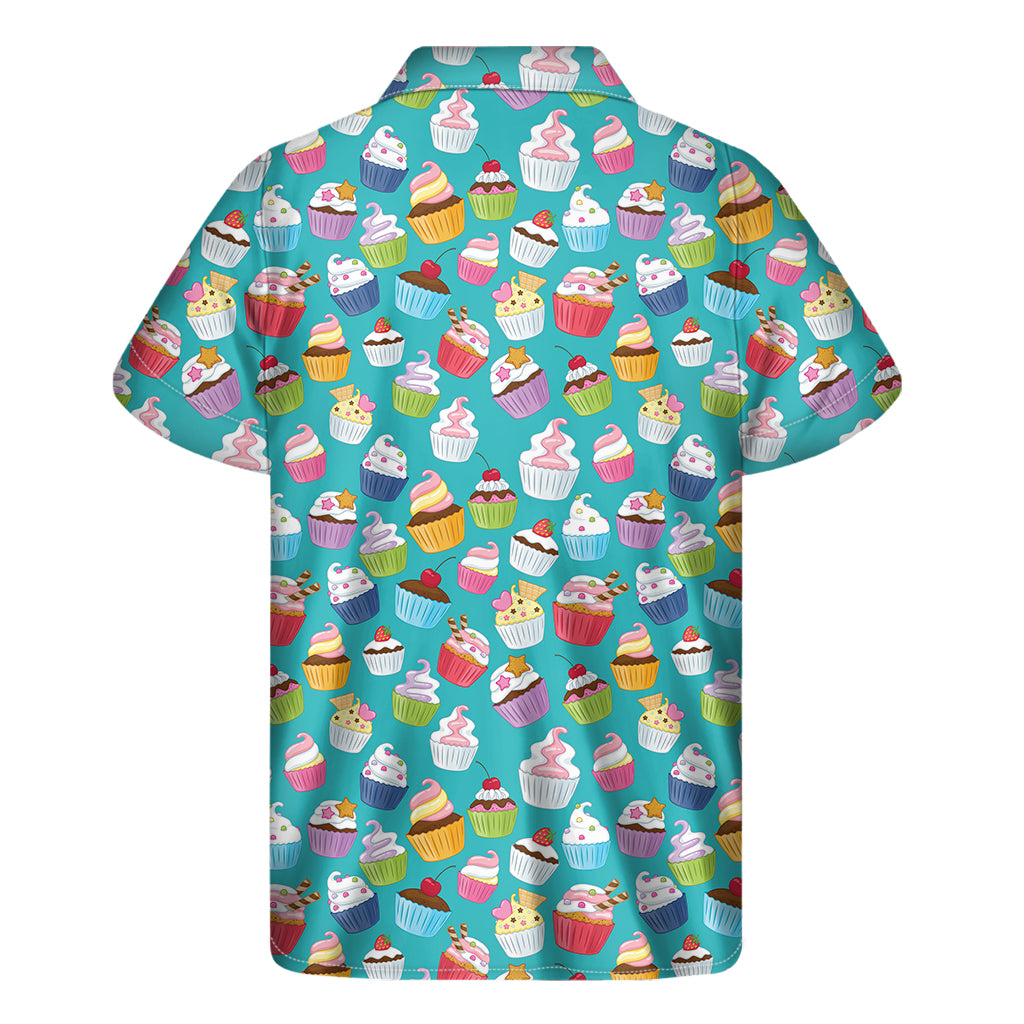 Cartoon Cupcake Pattern Print Men's Short Sleeve Shirt