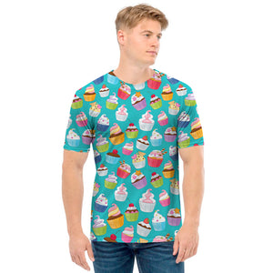 Cartoon Cupcake Pattern Print Men's T-Shirt