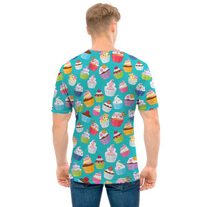 Cartoon Cupcake Pattern Print Men's T-Shirt