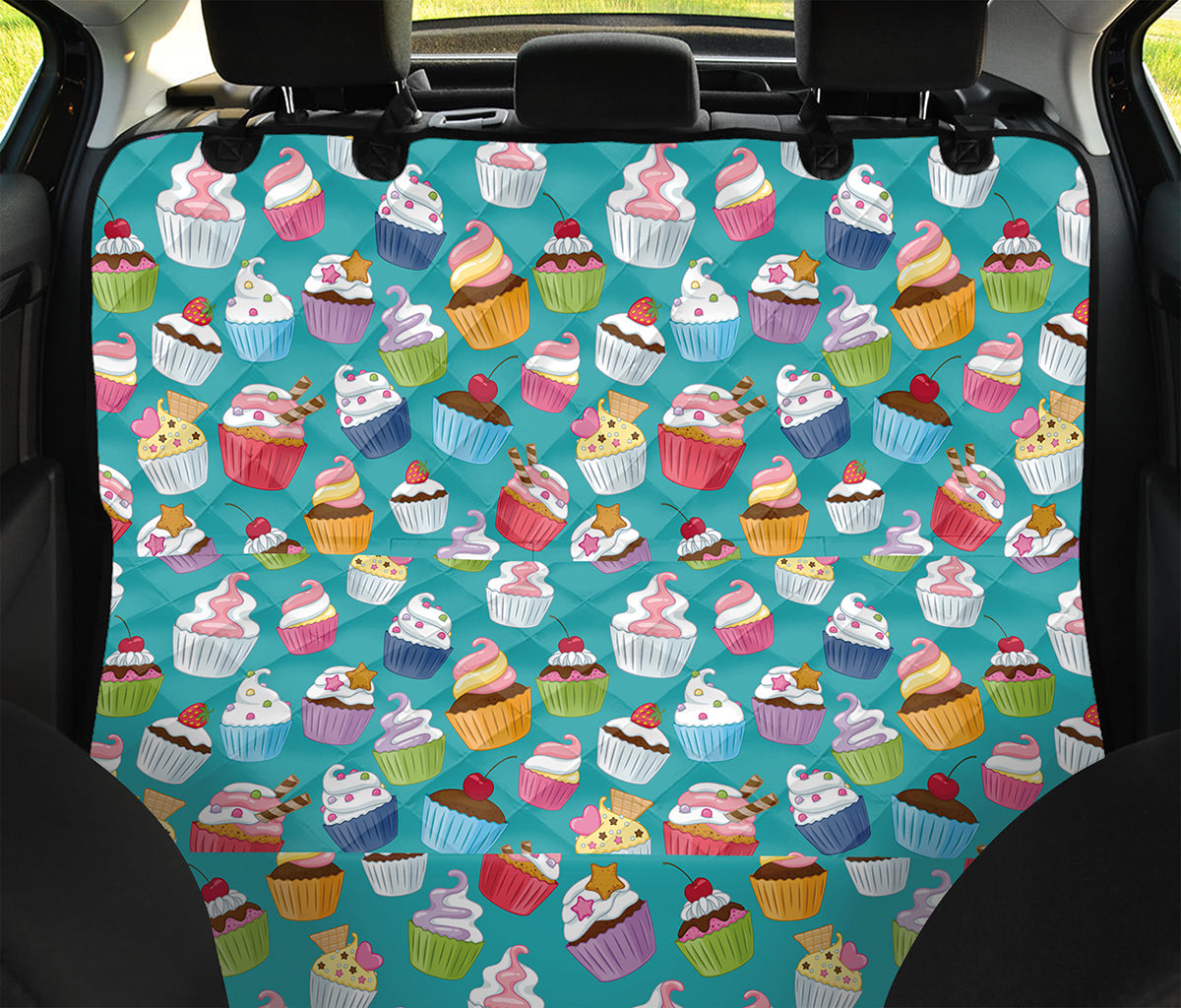 Cartoon Cupcake Pattern Print Pet Car Back Seat Cover