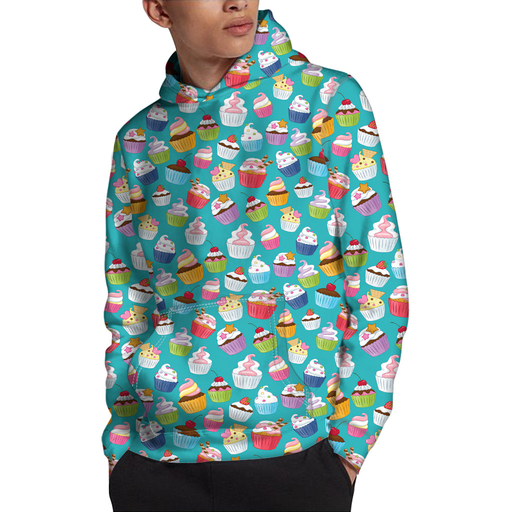 Cartoon Cupcake Pattern Print Pullover Hoodie