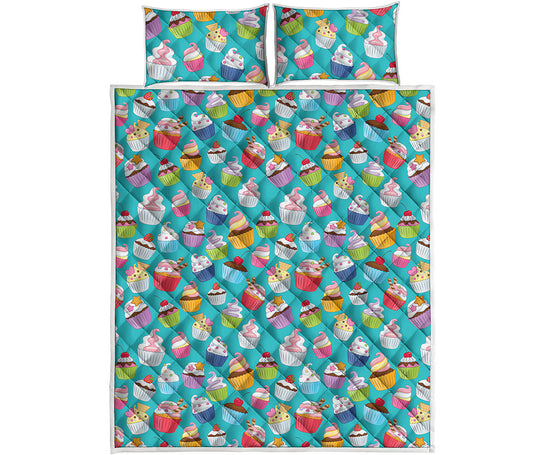 Cartoon Cupcake Pattern Print Quilt Bed Set