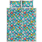 Cartoon Cupcake Pattern Print Quilt Bed Set
