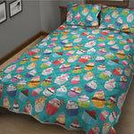 Cartoon Cupcake Pattern Print Quilt Bed Set