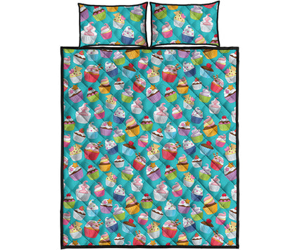 Cartoon Cupcake Pattern Print Quilt Bed Set