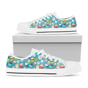 Cartoon Cupcake Pattern Print White Low Top Shoes