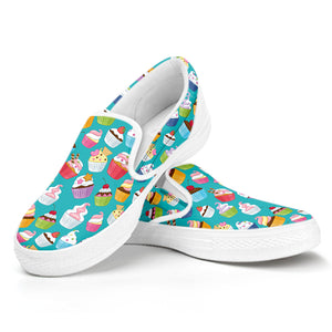 Cartoon Cupcake Pattern Print White Slip On Shoes