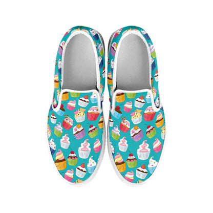 Cartoon Cupcake Pattern Print White Slip On Shoes