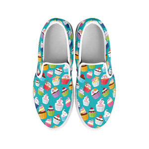 Cartoon Cupcake Pattern Print White Slip On Shoes