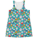 Cartoon Cupcake Pattern Print Women's Racerback Tank Top
