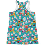 Cartoon Cupcake Pattern Print Women's Racerback Tank Top