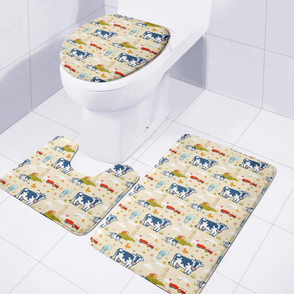 Cartoon Dairy Cow Farm Pattern Print 3 Piece Bath Mat Set