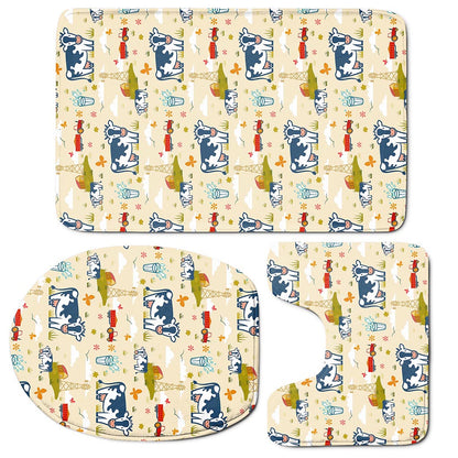 Cartoon Dairy Cow Farm Pattern Print 3 Piece Bath Mat Set