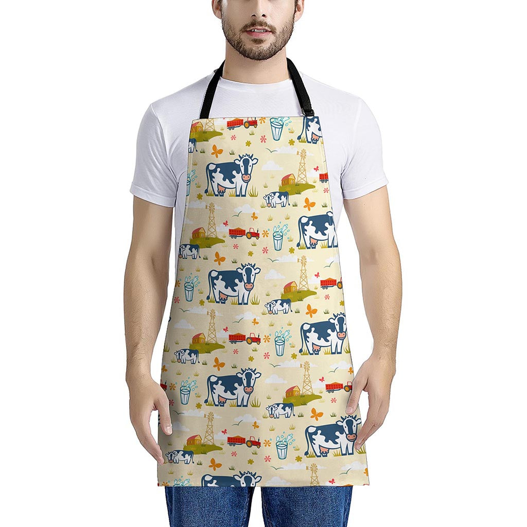 Cartoon Dairy Cow Farm Pattern Print Apron