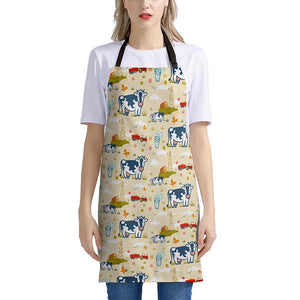 Cartoon Dairy Cow Farm Pattern Print Apron