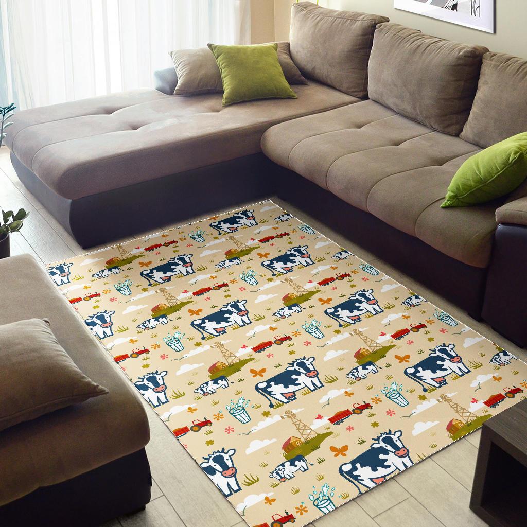 Cartoon Dairy Cow Farm Pattern Print Area Rug GearFrost