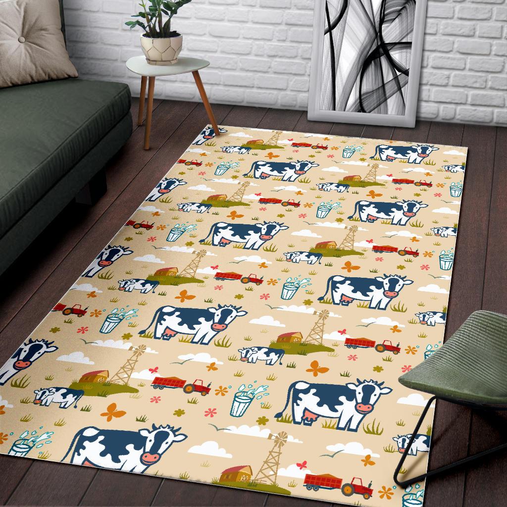 Cartoon Dairy Cow Farm Pattern Print Area Rug GearFrost