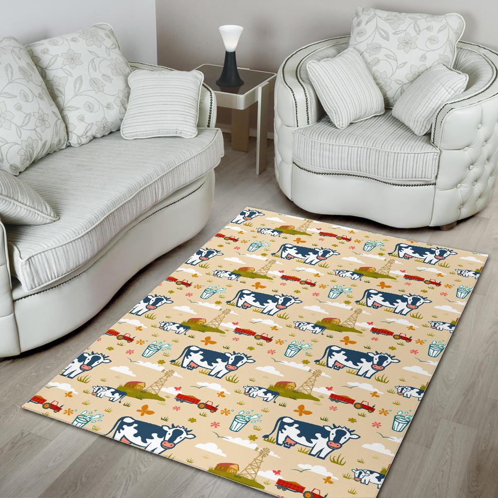 Cartoon Dairy Cow Farm Pattern Print Area Rug GearFrost