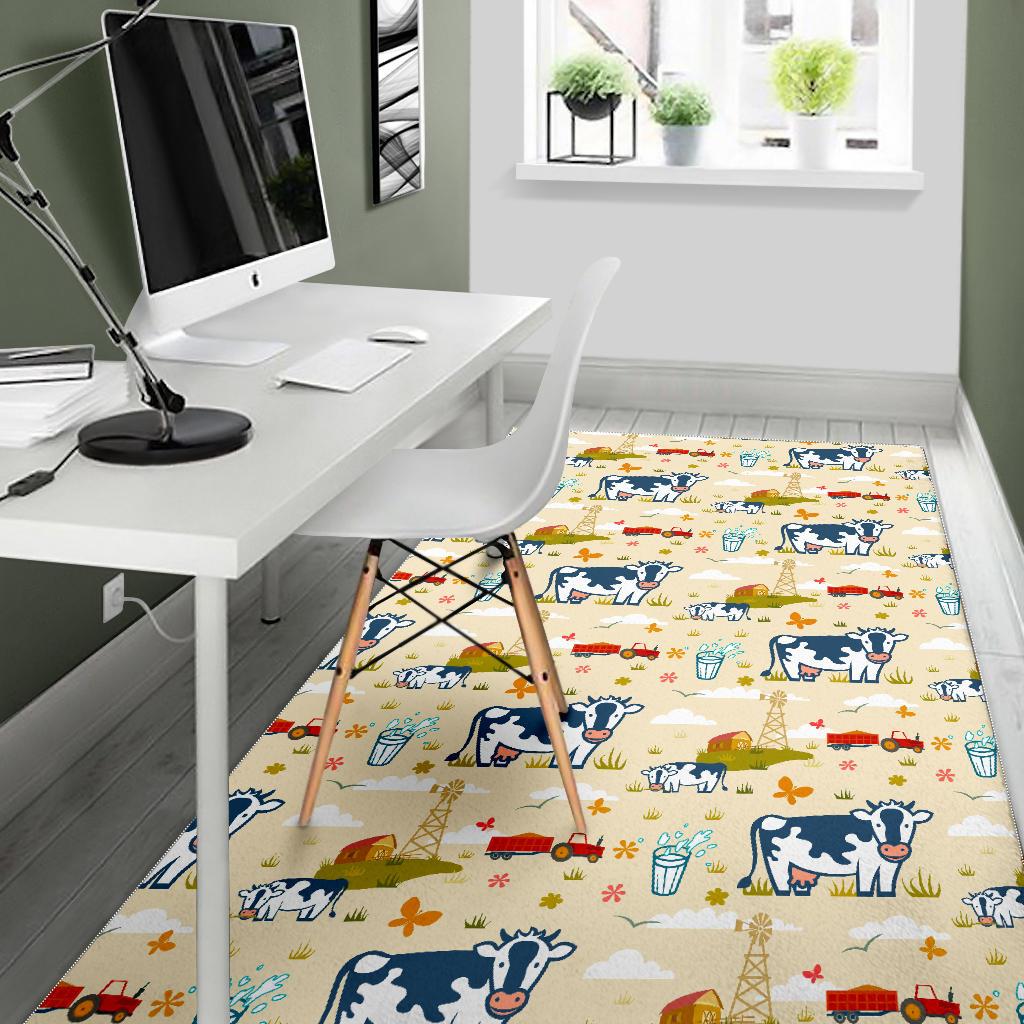 Cartoon Dairy Cow Farm Pattern Print Area Rug GearFrost