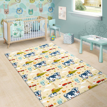 Cartoon Dairy Cow Farm Pattern Print Area Rug GearFrost