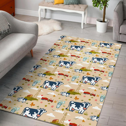 Cartoon Dairy Cow Farm Pattern Print Area Rug GearFrost