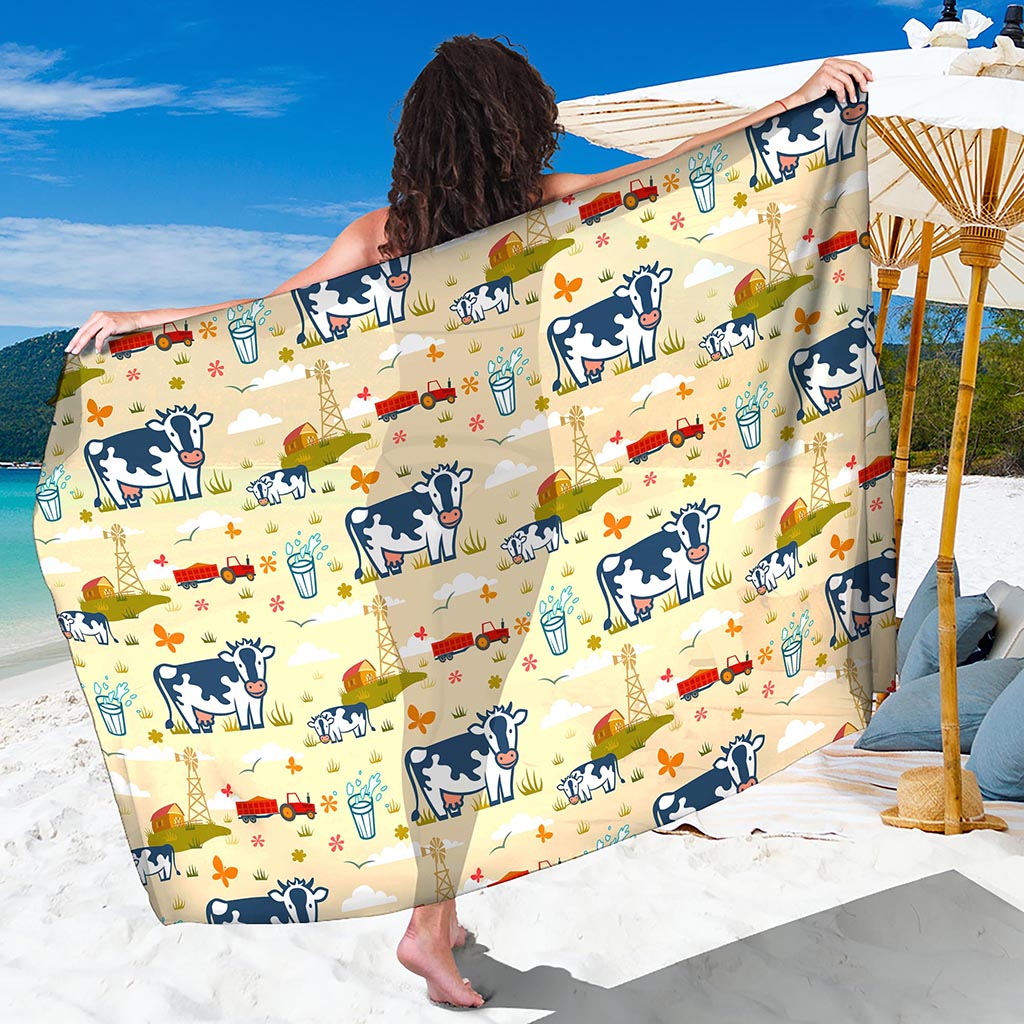 Cartoon Dairy Cow Farm Pattern Print Beach Sarong Wrap