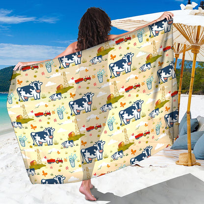 Cartoon Dairy Cow Farm Pattern Print Beach Sarong Wrap