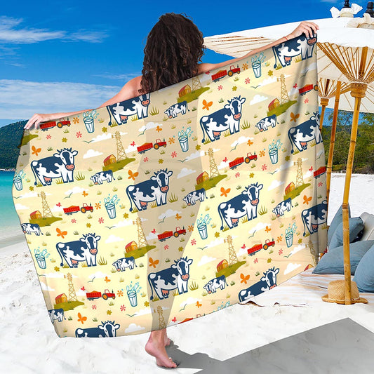 Cartoon Dairy Cow Farm Pattern Print Beach Sarong Wrap