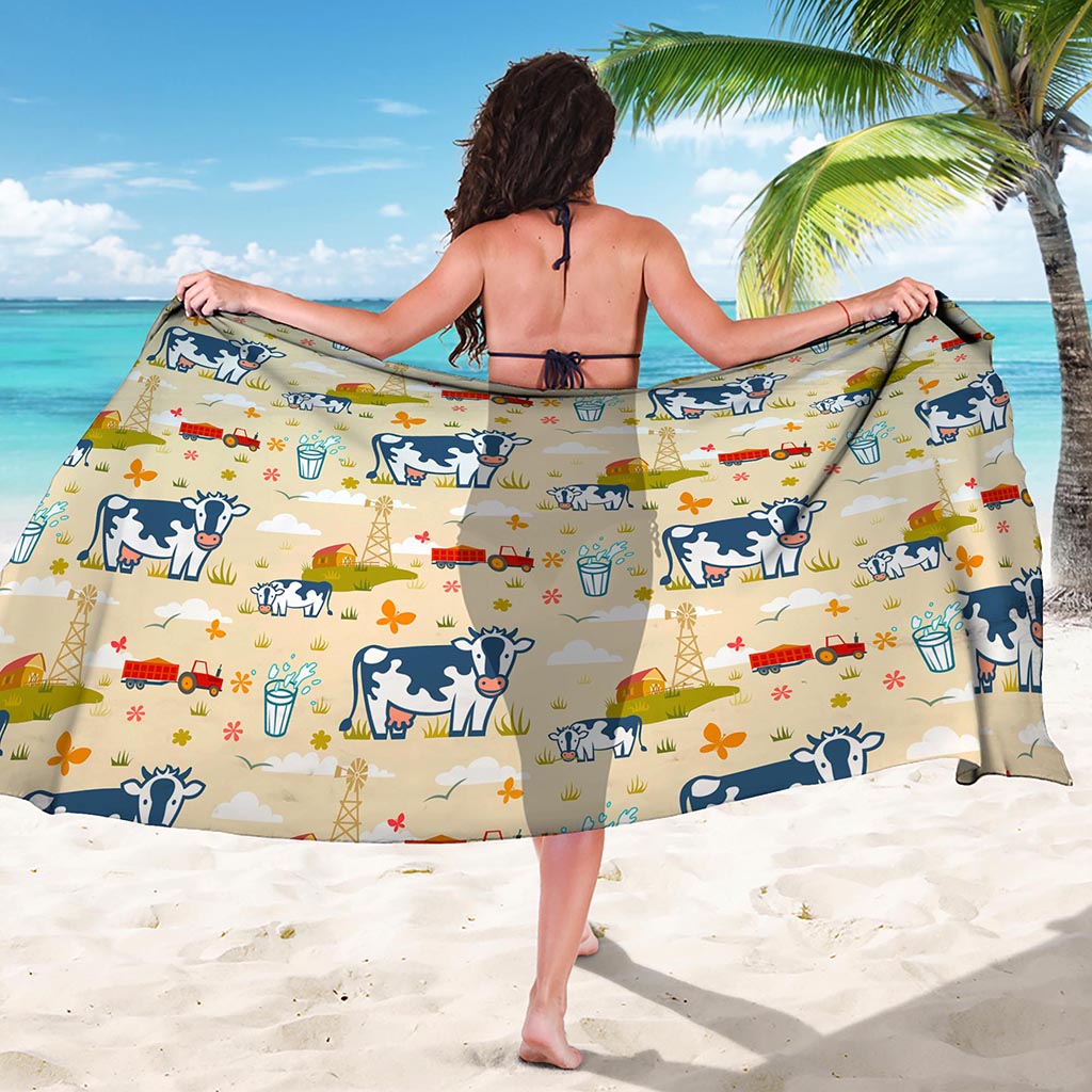 Cartoon Dairy Cow Farm Pattern Print Beach Sarong Wrap