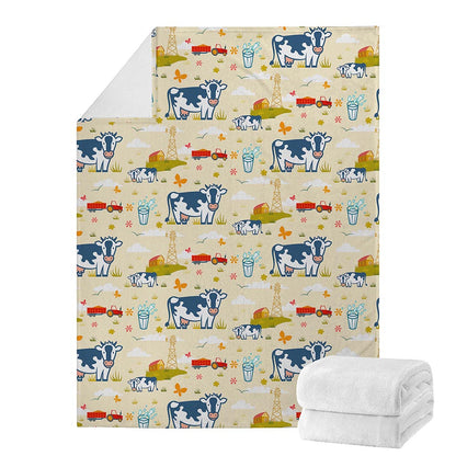 Cartoon Dairy Cow Farm Pattern Print Blanket