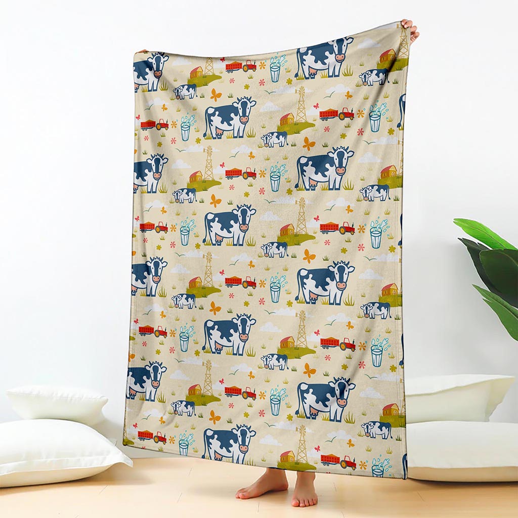 Cartoon Dairy Cow Farm Pattern Print Blanket