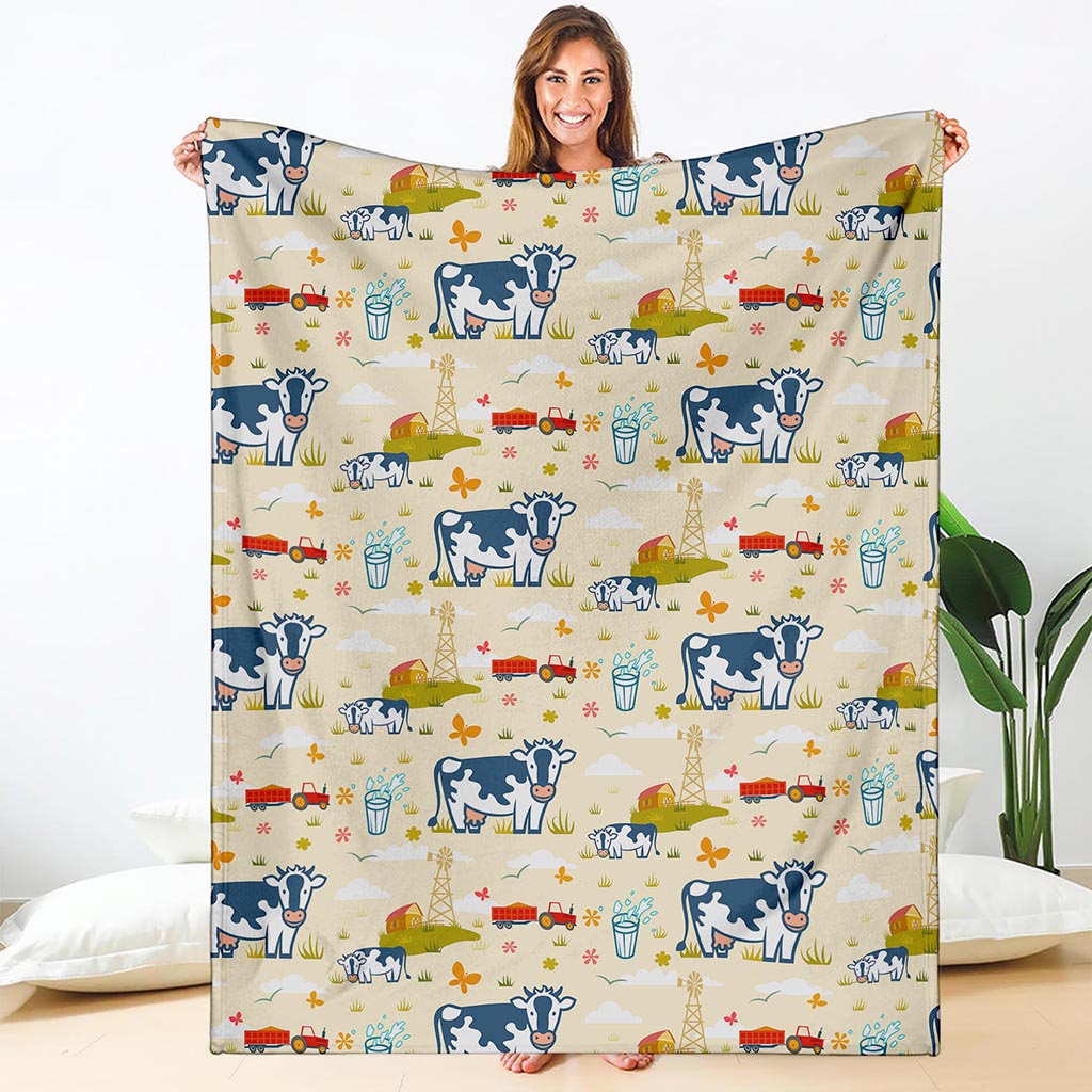 Cartoon Dairy Cow Farm Pattern Print Blanket