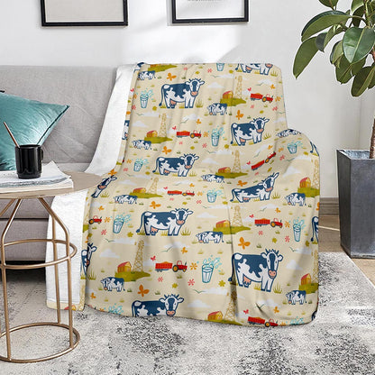 Cartoon Dairy Cow Farm Pattern Print Blanket