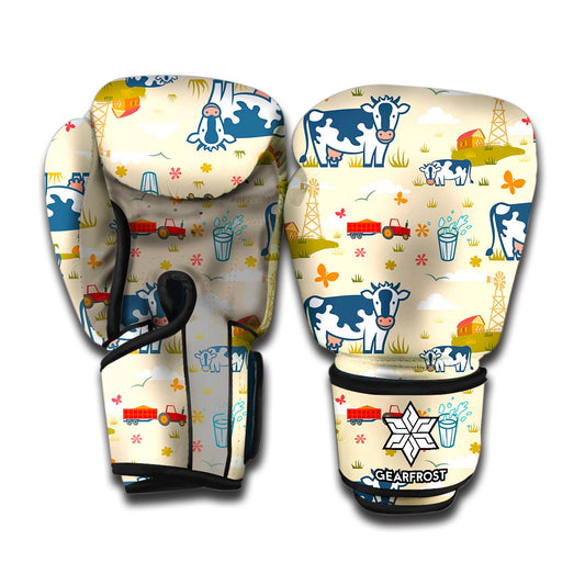 Cartoon Dairy Cow Farm Pattern Print Boxing Gloves