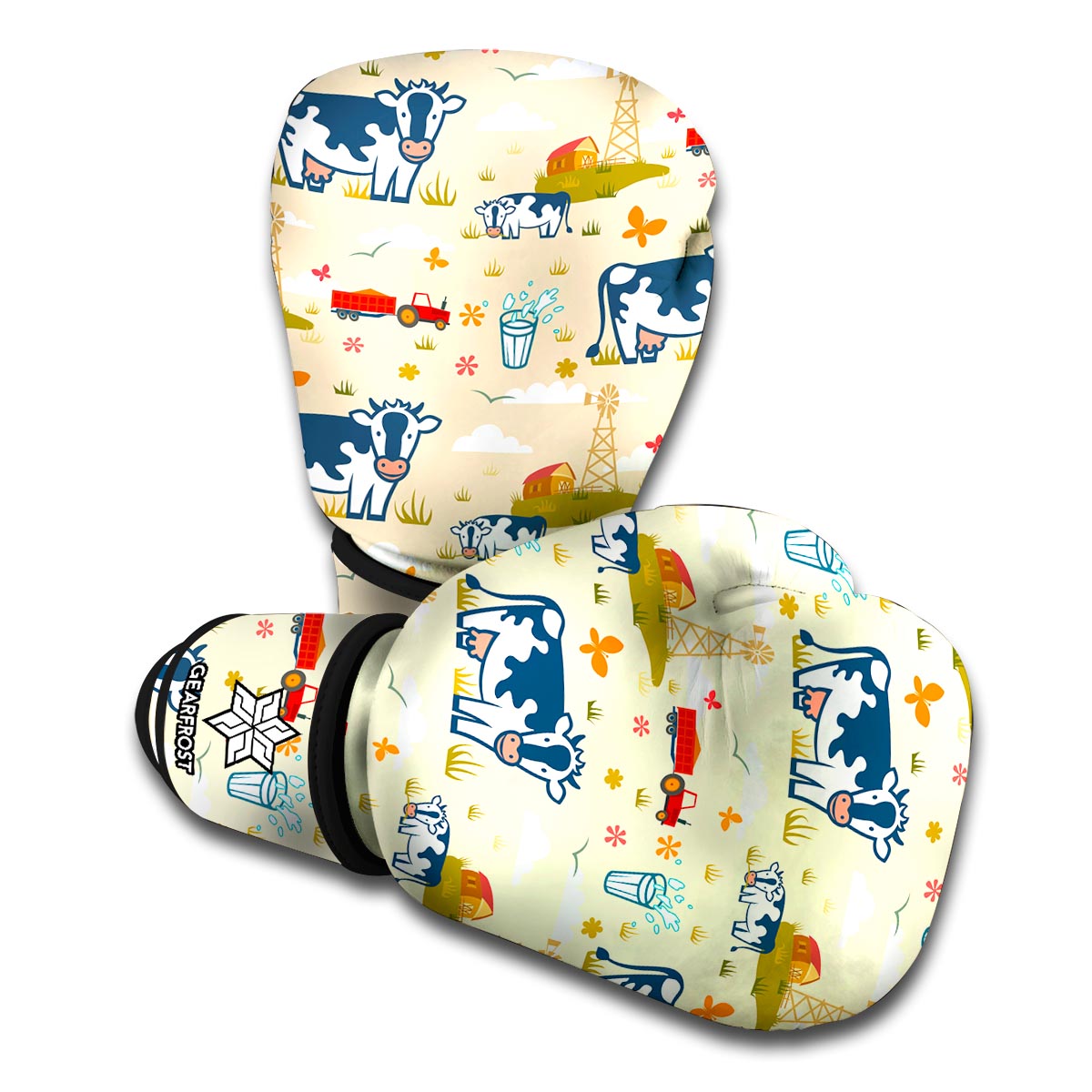 Cartoon Dairy Cow Farm Pattern Print Boxing Gloves