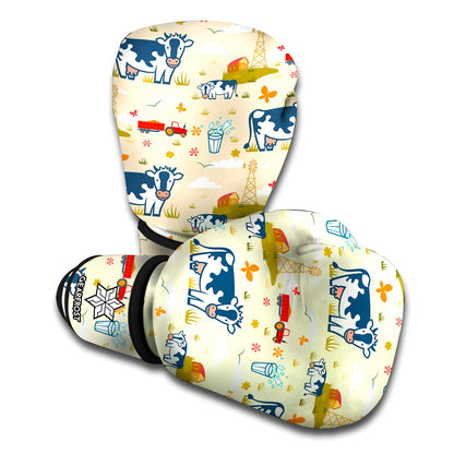 Cartoon Dairy Cow Farm Pattern Print Boxing Gloves