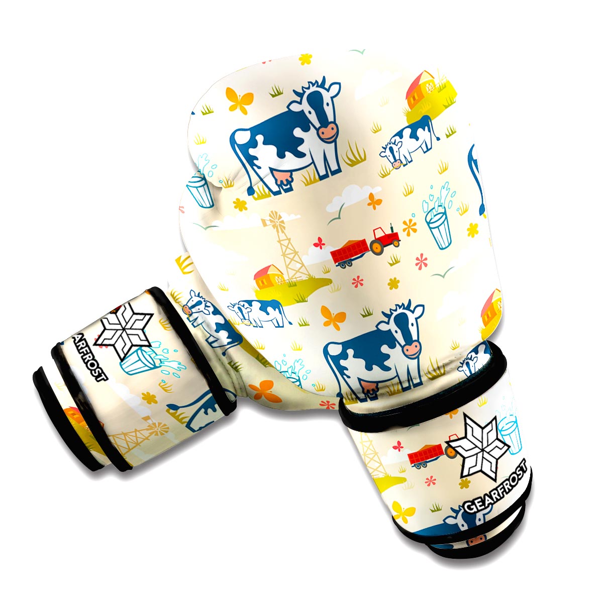 Cartoon Dairy Cow Farm Pattern Print Boxing Gloves