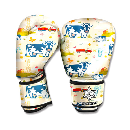 Cartoon Dairy Cow Farm Pattern Print Boxing Gloves