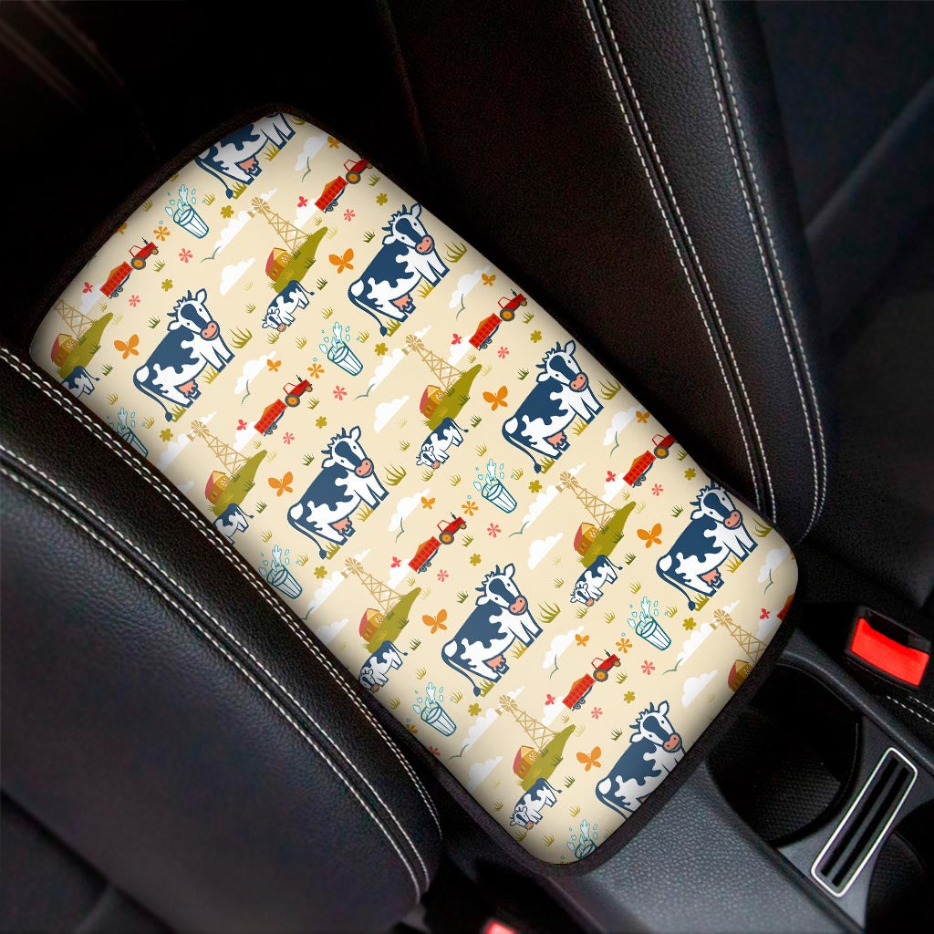 Cartoon Dairy Cow Farm Pattern Print Car Center Console Cover