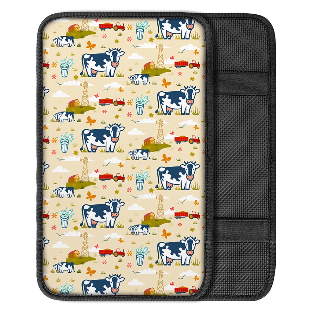 Cartoon Dairy Cow Farm Pattern Print Car Center Console Cover