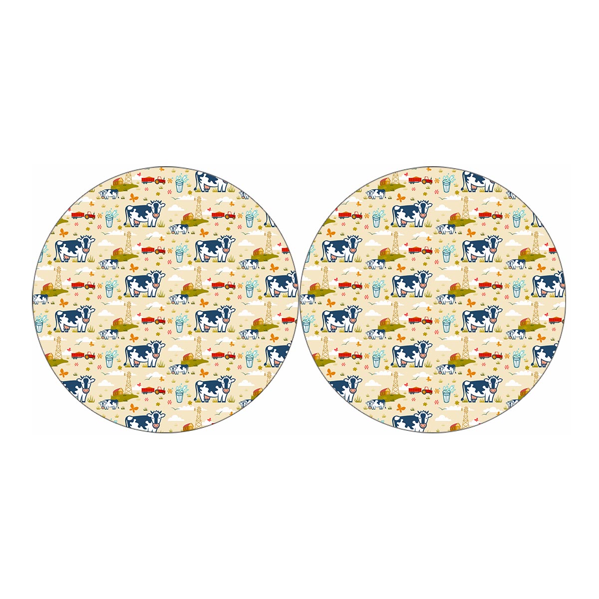 Cartoon Dairy Cow Farm Pattern Print Car Coasters