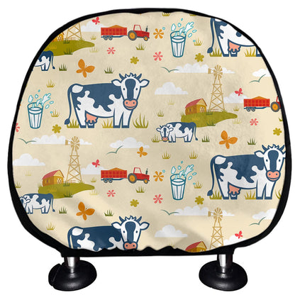 Cartoon Dairy Cow Farm Pattern Print Car Headrest Covers